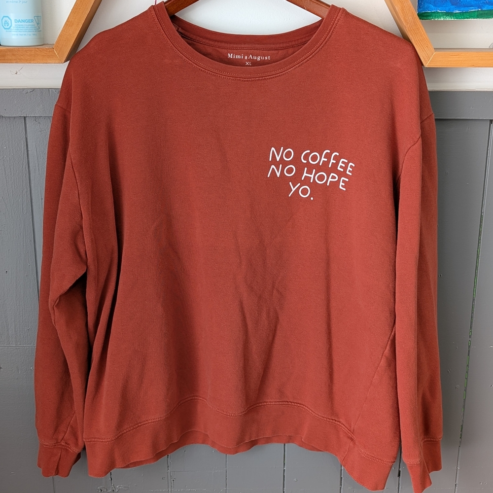 Brown Crew Neck Sweater with Long Sleeves and Text Print